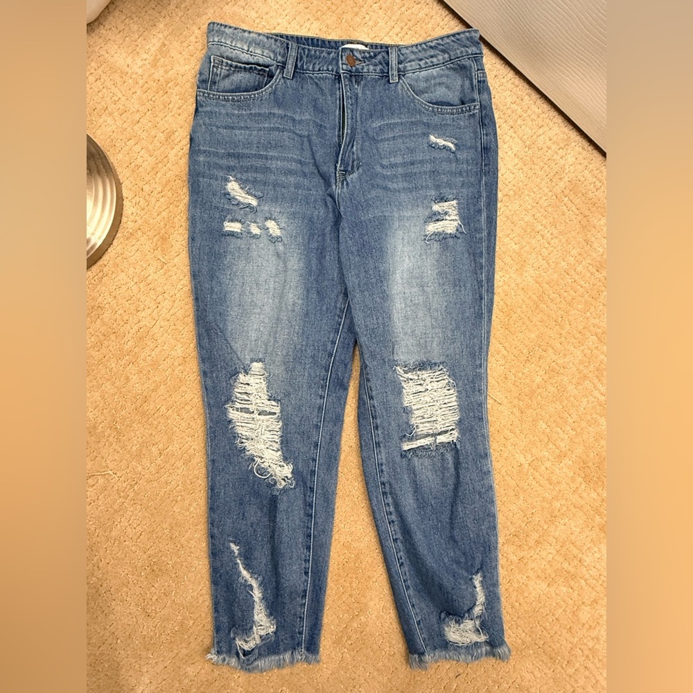 Pink Lily Ripped Boyfriend Jeans in Blue